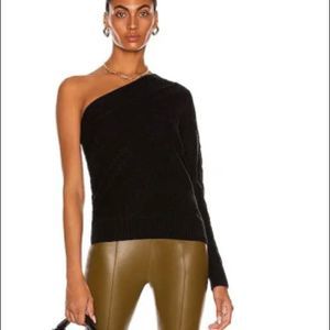 L’Agence Zoey black one sleeve asymmetrical cable knit sweater size XS